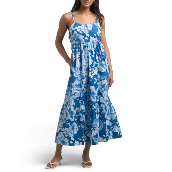 NICOLE MILLER NEW YORK Blue Multi Floral Flounce Hem Maxi Dress - Picture 1 of 2